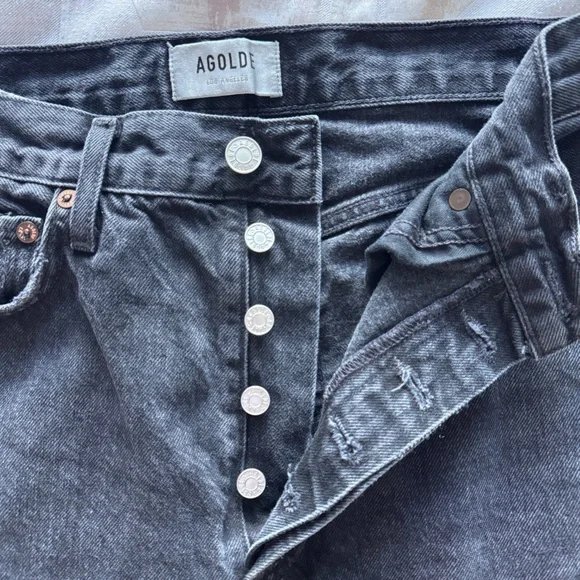 Agolde 90s high rise button flys women’s slim straight legs jeans black size 27 - Picture 7 of 14